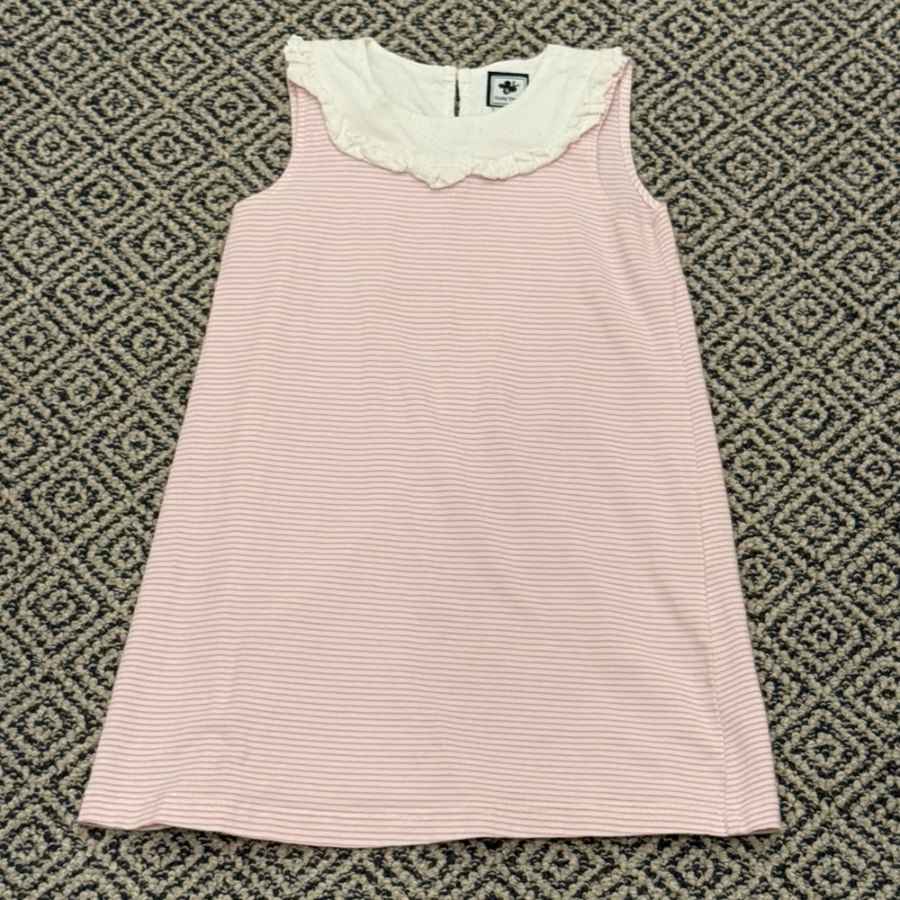 🎉 GUC 🎉 Busy Bees Sz 4 Pink Striped Dress with White Lace Collar